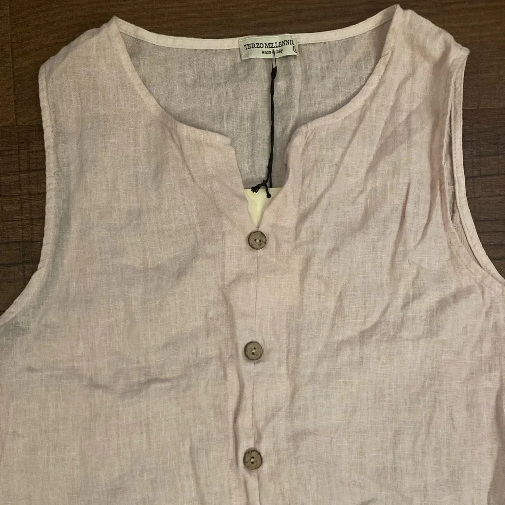 Terzo Millennio 100% Linen BlushPink ButtonUp Mini Dress Made in Italy Women’s L - Picture 3 of 13
